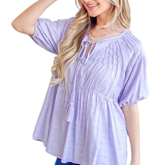 Purple Spring Textured Blouse with Tassels - Picture 3 of 7